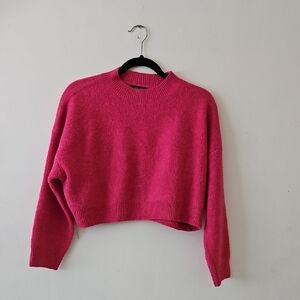 Pink Cropped Crew Neck Sweater